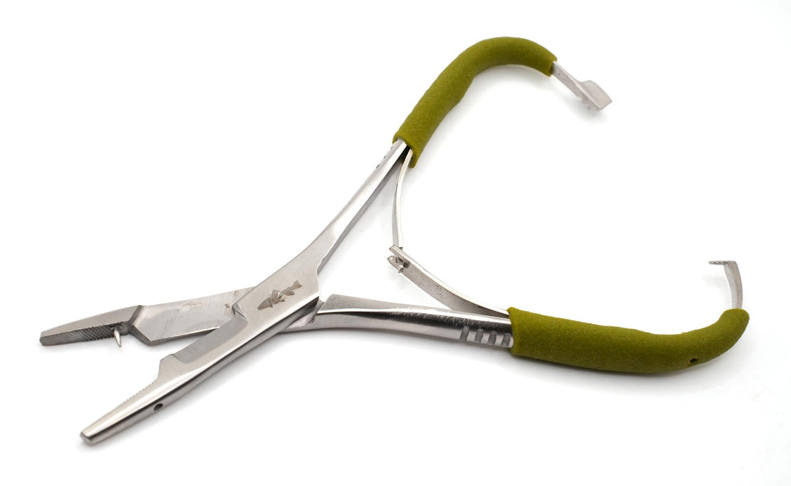 NIRVANA Mitten Scissor Clamps w/ Hook Eye Cleaner 5.5inch (olive grip)