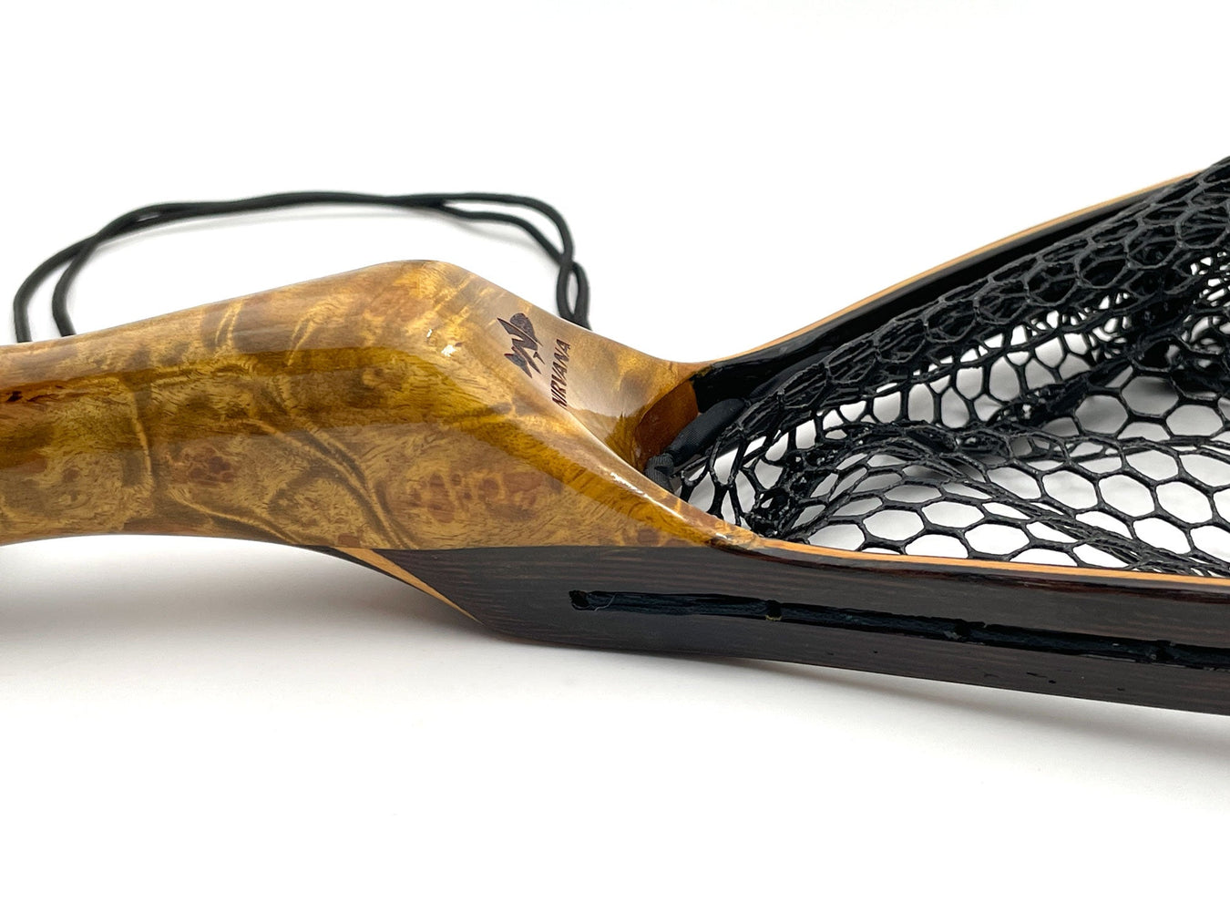 Close up picture of the NIRVANA Small Burl Wooden Stream Net
